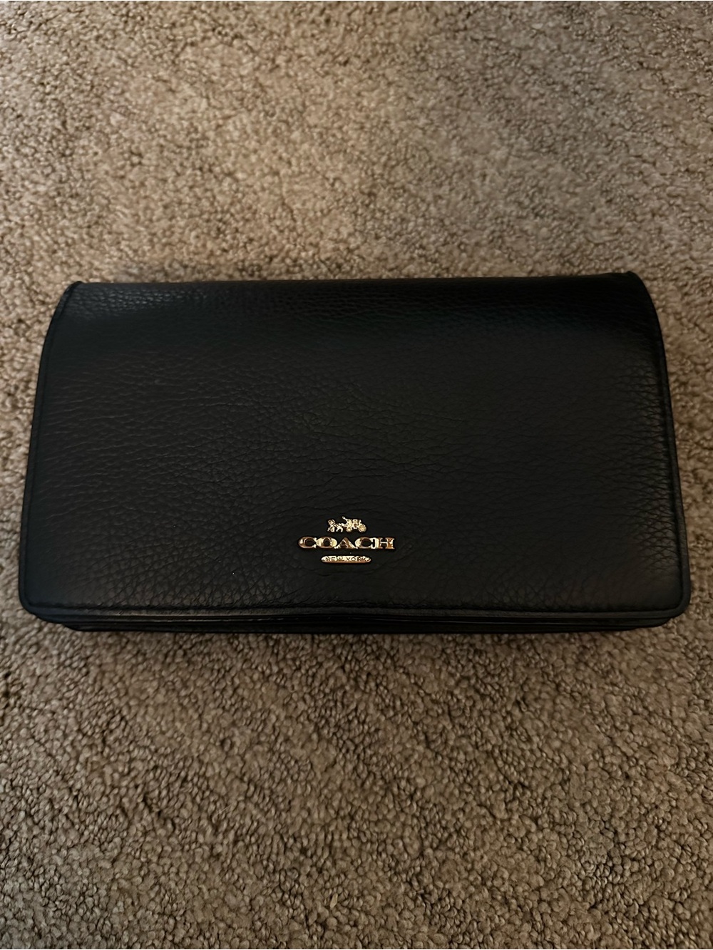 Coach Black Pebbled Leather Wallet with Gold Logo